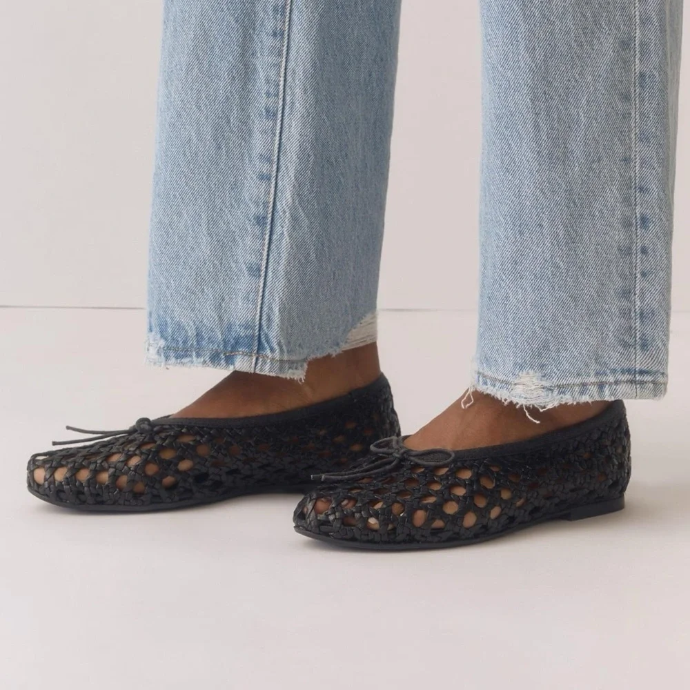 Anthropologie Pilcro Woven Leather Ballet Flats Black New